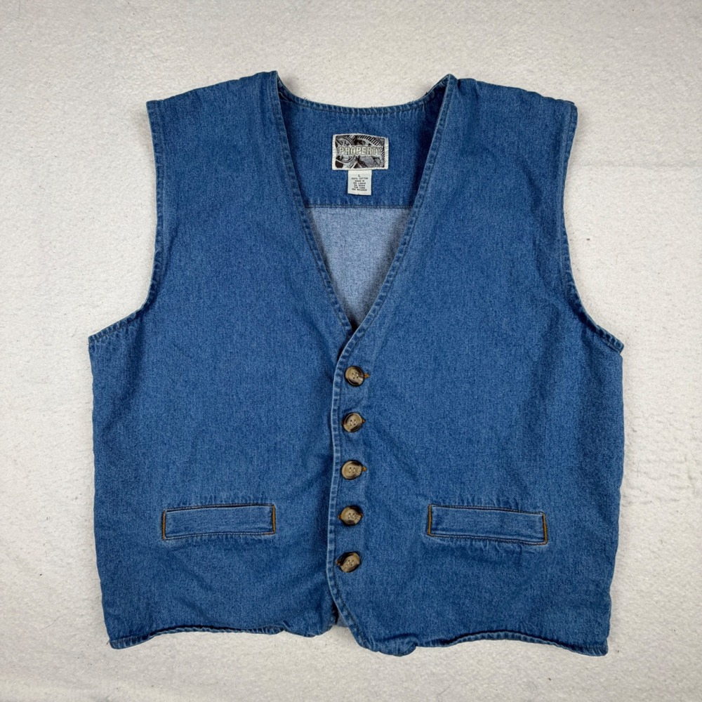 Vintage Property Denim Vest Mens Large Blue Cotton Cinch Back Workwear Gilet